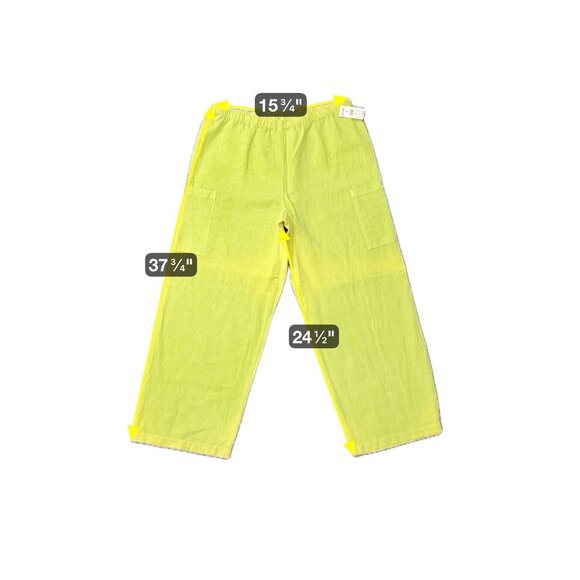 Hot Cotton Cropped Cargo Pants Green Lime Sz Medium Pull On Elastic Waist NWT - Picture 8 of 11